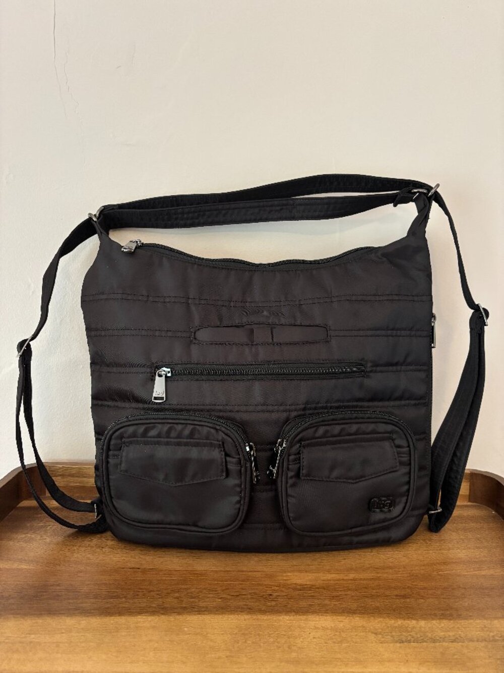 Lug Zipliner Black Quilted 3-in-1 Backpack Crossbody Shoulder Bag